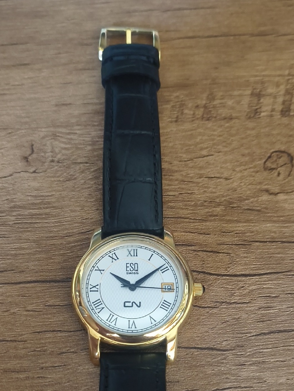 ESQ Swiss E5330 Gold Tone Dress Watch Leather Strap - Canadian National CN Rail